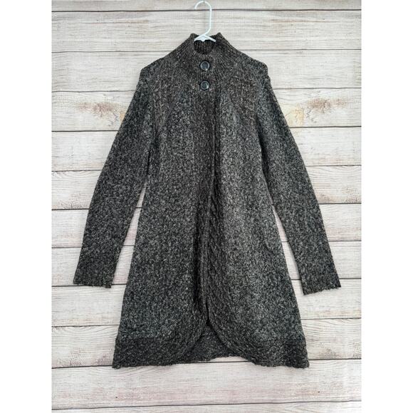 prAna Angelica Duster Cardigan Sweater Womens Large Gray White Heathered - Picture 1 of 11